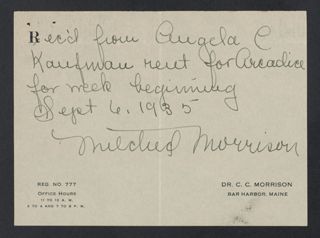Angela C. Kaufman Rent Receipt, September 6, 1935