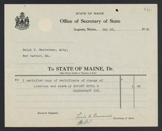 Office of Secretary of State Invoice, May 29, 1936