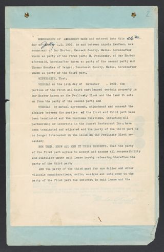 Kaufman, Perlinsky, and Mourkas Agreement, July 26, 1935