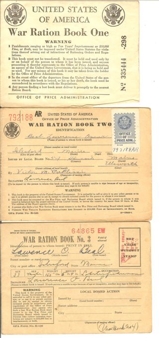 Lawrence Beal's War Ration books 1,2,3 WW II