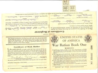 Natalie Beal's war ration book 1 with some ration stamps