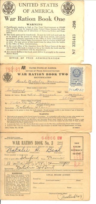 Natalie Beal's War Ration books 1,2,3 WW II