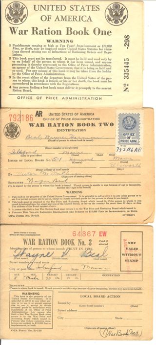 Wayne Beal's War Ration books 1,2,3 WW II