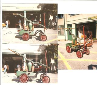 Squirt, the Islesford fire pump on display at Northeast Harbor