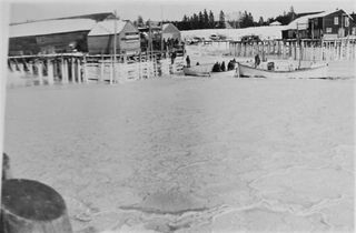 Islesford harbor docks in winter