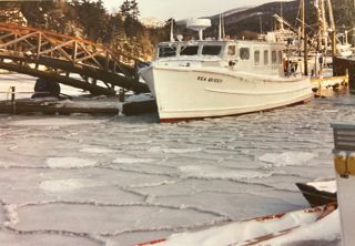 Sea Queen ferry in winter at Northeast Harbor