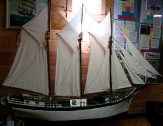 Model three-mast schooner by Herbert and Harold Whitney