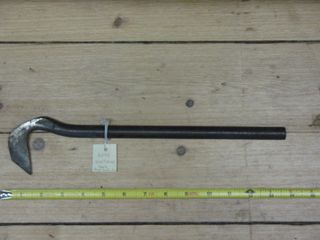 Metal boatbuilding tool with long handle and hook