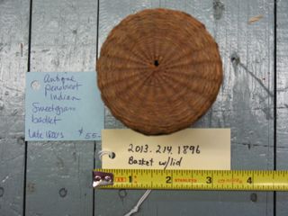 Indigenous American barrel-shaped Sweetgrass Basket