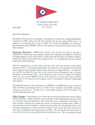 Letter from Commodore Harry Madiera Jr. to Fleet Members