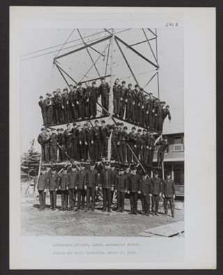 Otter Cliffs Radio Station Officers on Tower Print, March 27, 1919