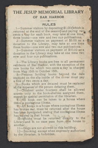 The Jesup Memorial Library of Bar Harbor Rules Card