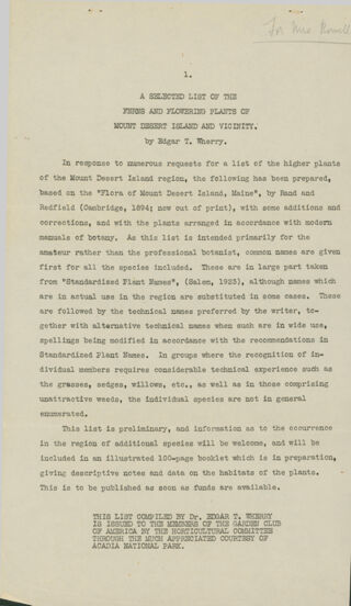 A Selected List of the Ferns and Flowering Plants of Mount Desert Island and Vicinity