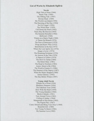 (Oglivie, Elizabeth) List of Works by Elizabeth Ogilvie