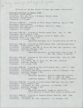 Officers of the Bar Harbor Village Improvement Association prepared by Gladys O'Neil