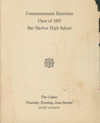 Commencement Exercises - Class of 1927 - Bar Harbor High School