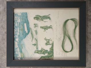 Copy of Eskimo drawing with lock of hair in green frame,