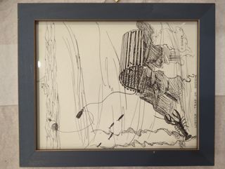 Drawing of lobster pot by C. Gilley