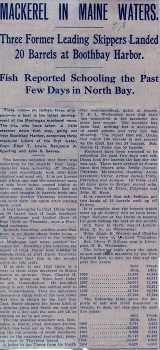 Mackerel in Maine Waters - article 1909
