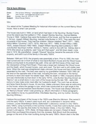 Document "Wood House" Spurling/Bunker History