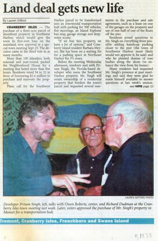 "Land deal gets new life" 2002 article re: Manset land as a transportation hub