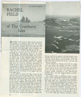 "Rachel Field of the Cranberry Isles."
