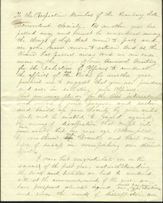 Speech to Ladies Benevolent Society
