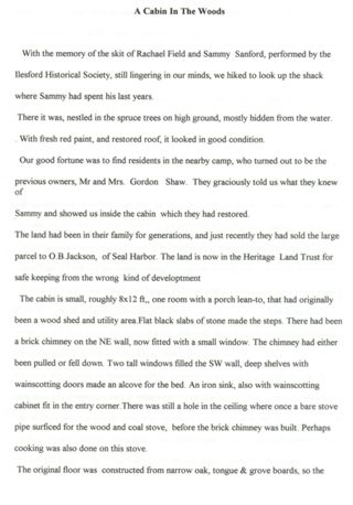 Essay on Sammy Sanford's Cabin
