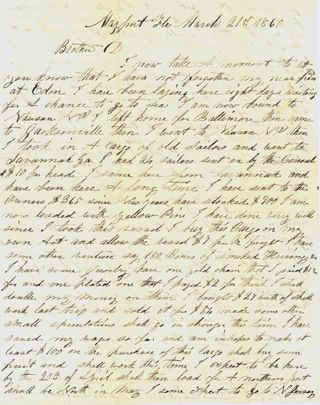 Letter with details of voyage on the Schooner Willow