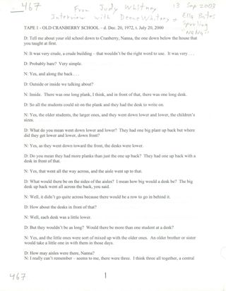 Transcript of interview of Ella Bates Spurling