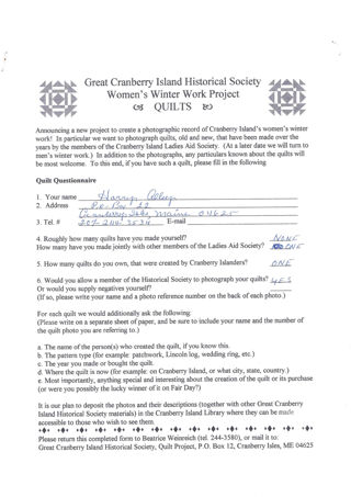 Great Cranberry Island Historical Society Women's Winter Work Project Quilts