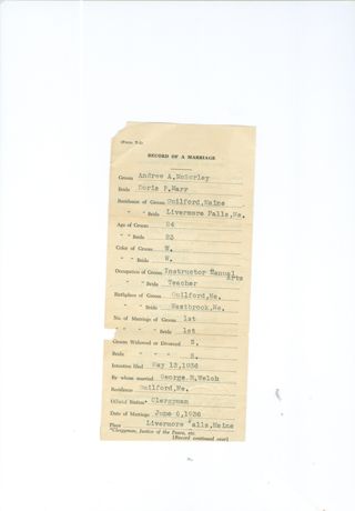 McSorely - Andrew A. McSorely, Marr- Doris P. Marr. Record of Marriage