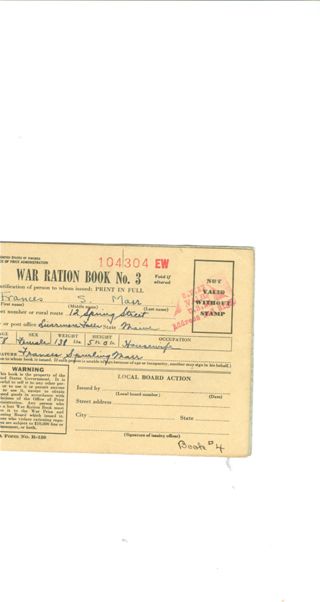 Marr - Frances S. Marr War Ration Book No.3.
