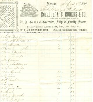 Grocery Receipt from 1879.