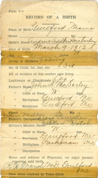 McSorley - Andrew Albert McSorley Birth certificate.