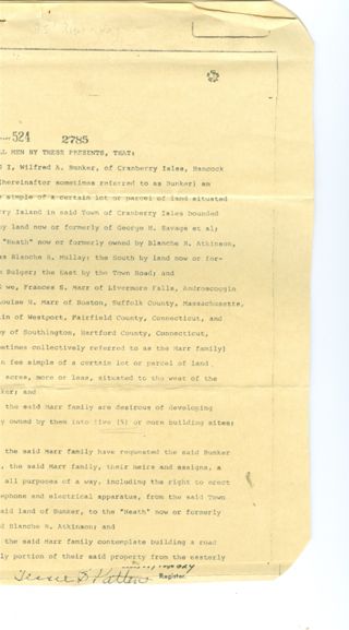 Land Agreement between Wilfred Bunker, Frances Marr, Louise Marr, Mary Chamberlin, Doris McSorley , and Wilson Chamberlin,