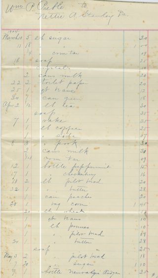 William Preble Grocery Receipt for Nettie Stanley.