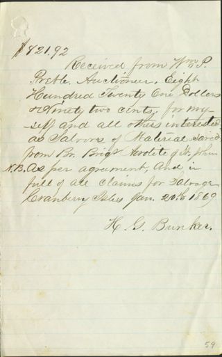 Receipt for salvage items from Brig (Schooner) Aerolite