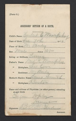 Assessor's Return of Birth Certificates, 1903-1904