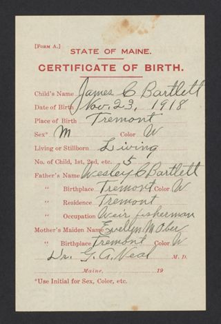 James C. Bartlett Birth Certificate, November 23, 1918