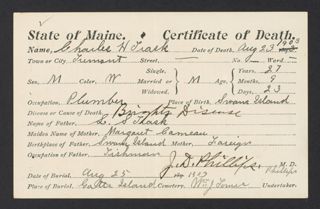 Charles H. Trask Death Certificate, August 1903