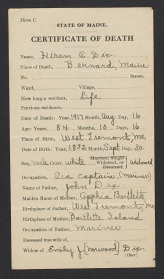 Hiram A. Dix Death Certificate, August 18, 1917