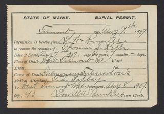 Thomas S. Rich Burial Permit, August 7, 1907