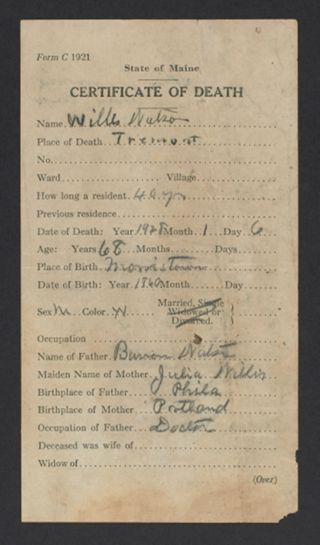 Willis Watson Death Certificate, January 7, 1928