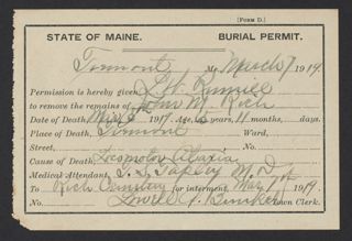 John M. Rich Burial Permit, March 7, 1919