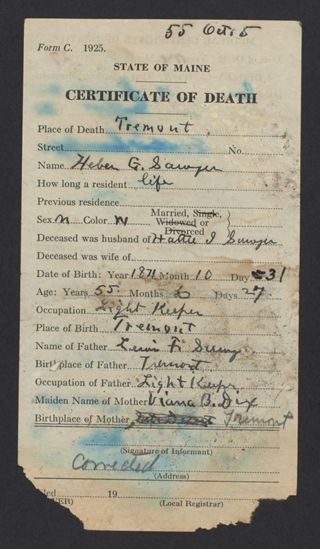 Heber G. Sawyer Death Certificate, May 1927