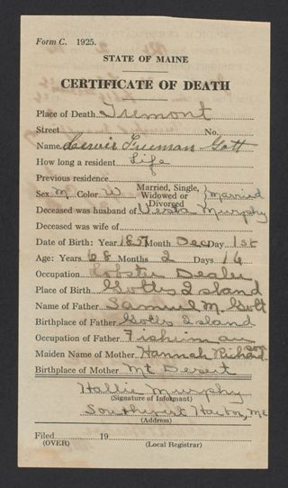 Lewis Freeman Gott Death Certificate, February 1926