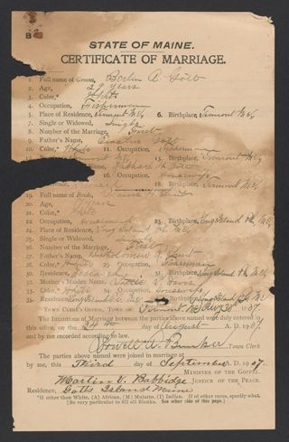 Berlin A. Gott and Blanche H. Lunt Marriage Certificate, September 3, 1907