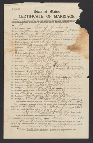 Frank G. Seavey and Letha M. Carter Marriage Certificate, May 18, 1916