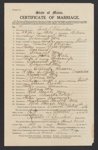 Fred V. Thurston and Elfreida Brown Marriage Certificate, October 21, 1916